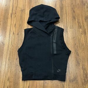 Nike Tech Vest Hoodie Womens Medium Black Sleeveless Asymmetrical Zip Pockets